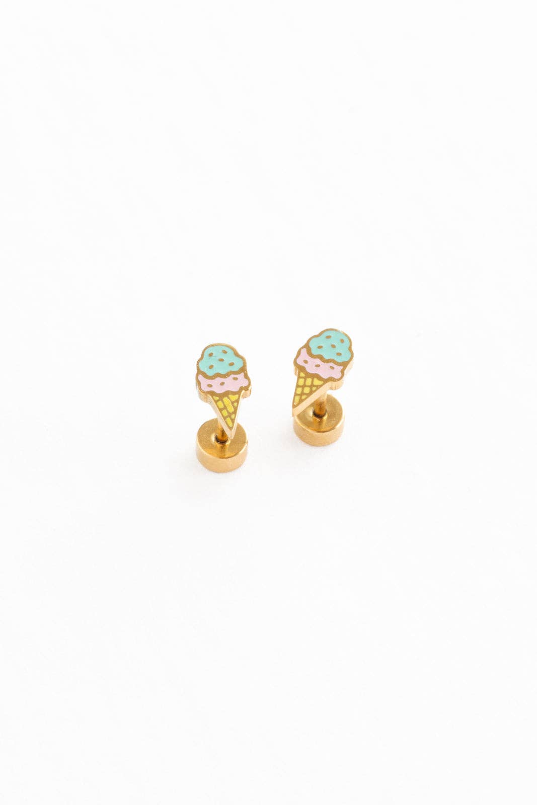 Ice Cream Stud Earrings - Hypoallergenic, Flat Back