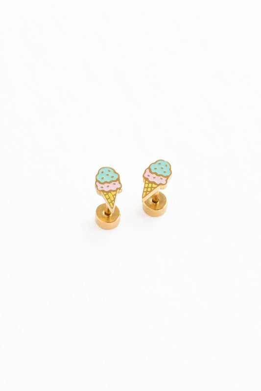 Ice Cream Stud Earrings - Hypoallergenic, Flat Back