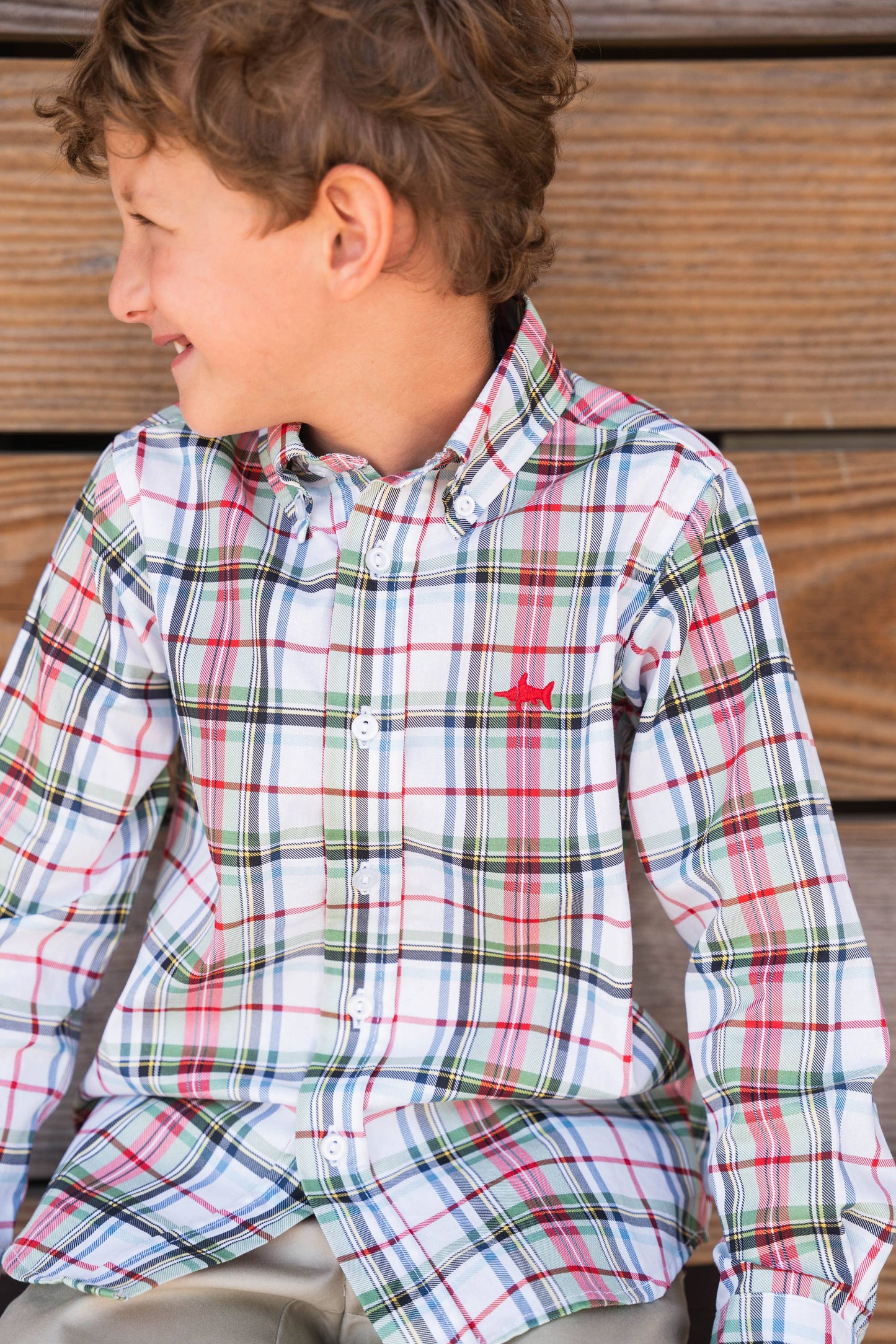 Carter Oxford Boys Shirt | Creme Plaid