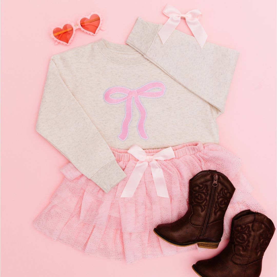 Sweet Wink - Coquette Bow Patch Sweatshirt - Kids Coquette Bow Sweatshirt: 4T