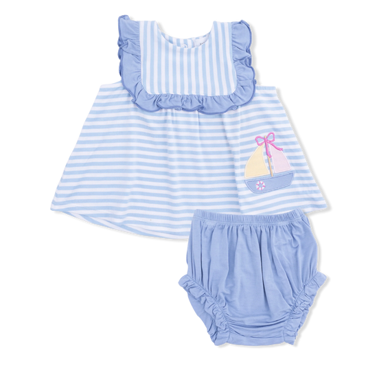 Ruffle Top & Bloomer | Bubbly Sailboat Stripe