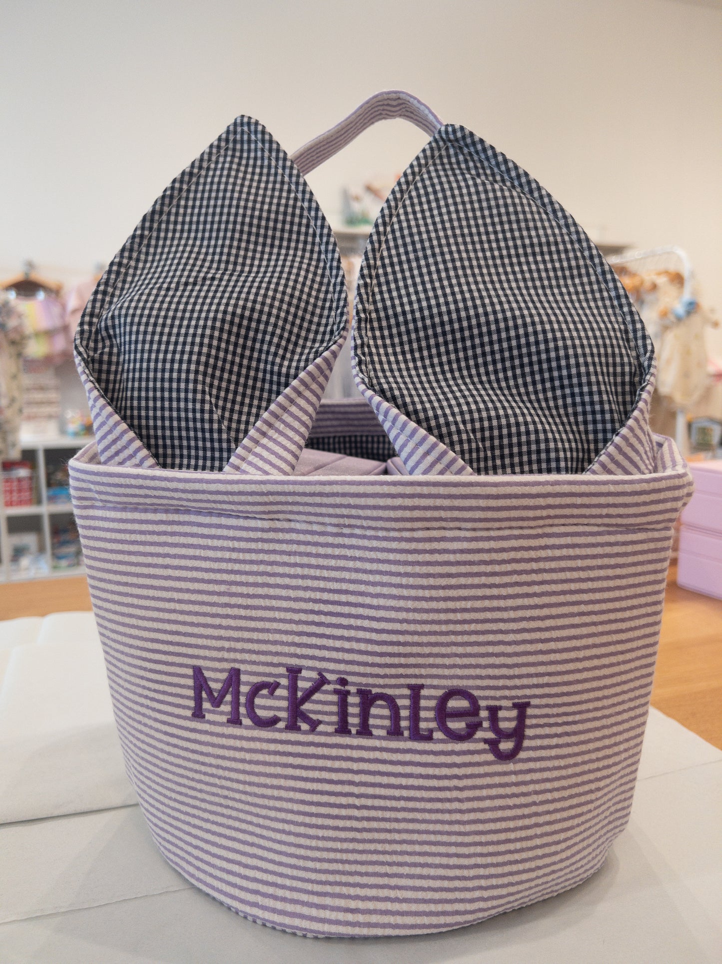 Personalized Embroidered Easter Bunny Ear Basket | Purple
