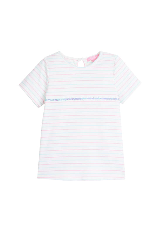 Sequin Stripe Tee | Pink & Aqua