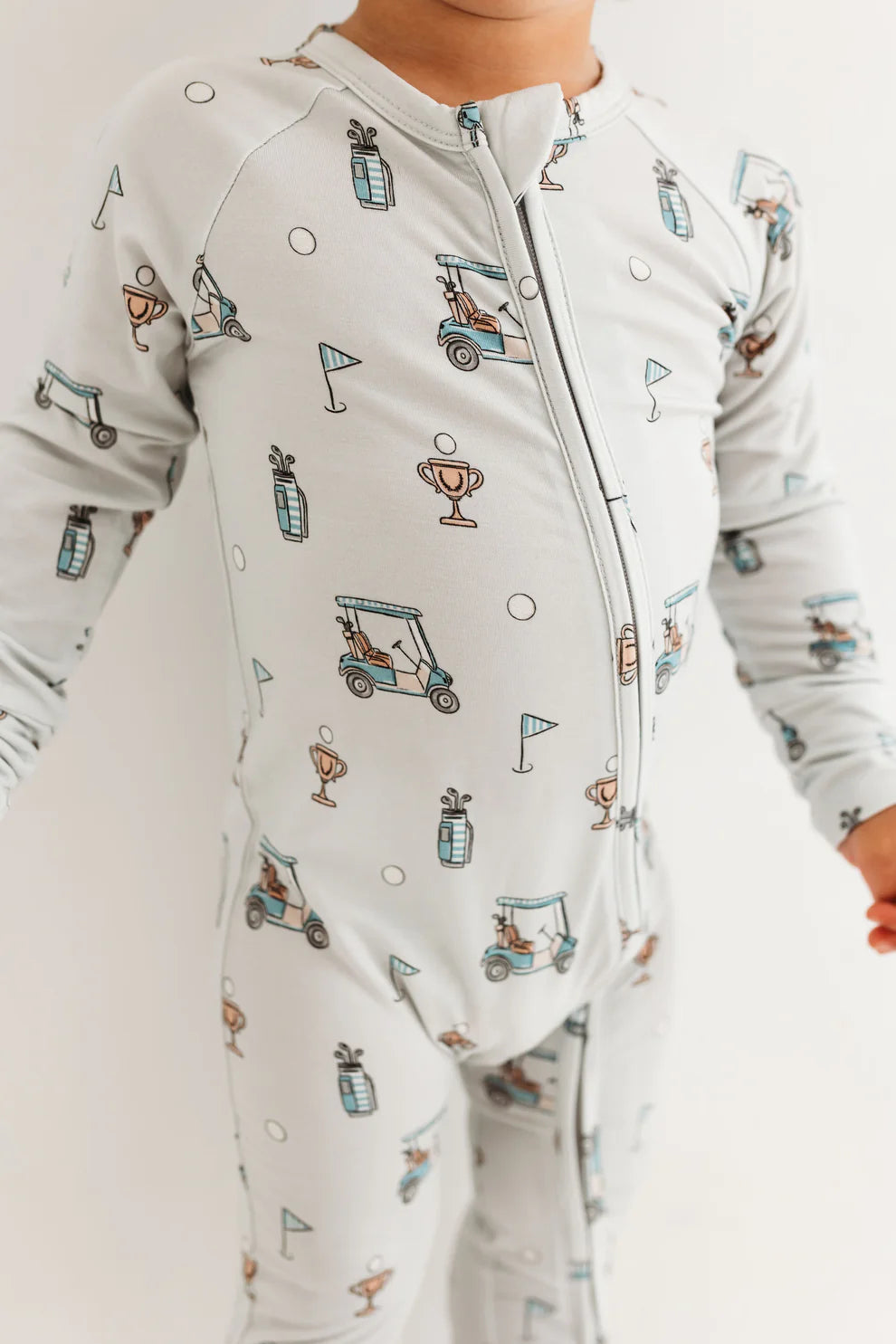 Blue Golf Bamboo Zipper Romper