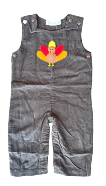 Boys Turkey Applique Chocolate Corduroy Overall