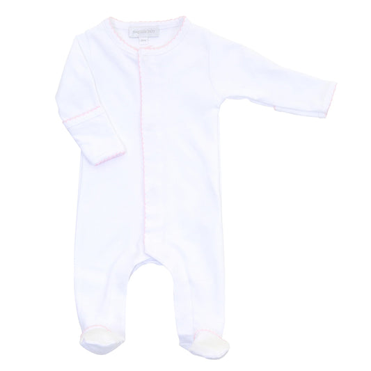 Magnolia Baby Essentials Footie White with Pink Trim