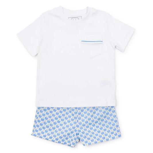 Hudson Boys Pima Cotton Short Set | Apples Blue