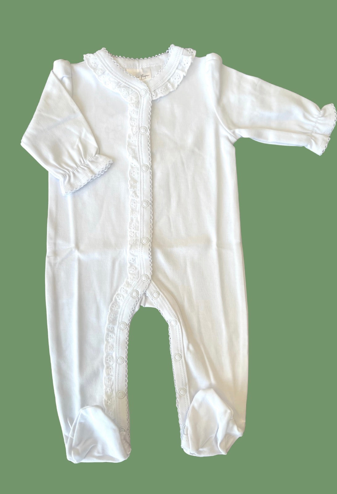 White Footie with White Lace Trim