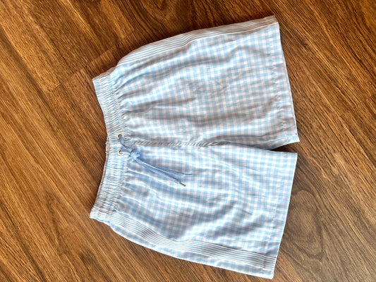 Boys Trunks Solid Side Stripes Blue Gingham