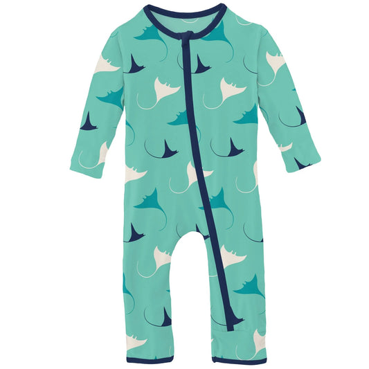Print Coverall with Zipper Glass Manta Ray