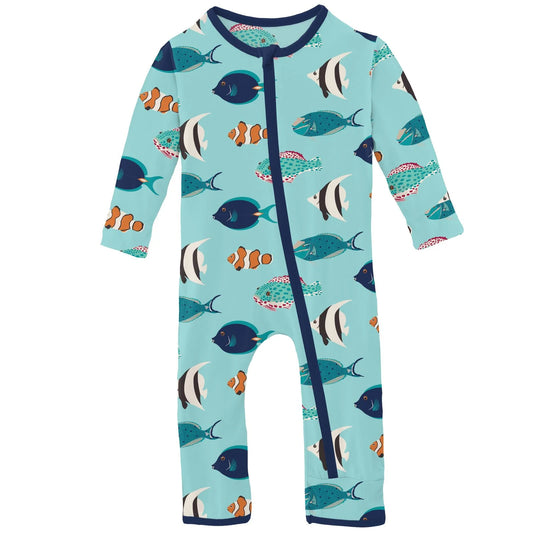 Print Coverall with Zipper|Tropical Fish