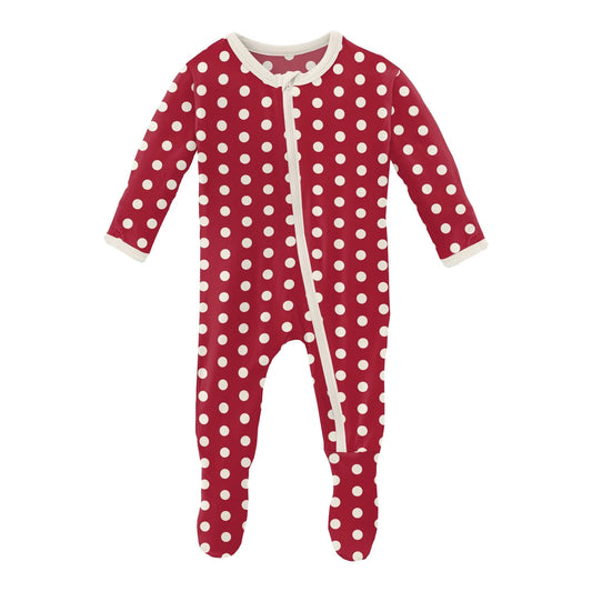 Print Footie with Zipper | Candy Apple Polka Dots