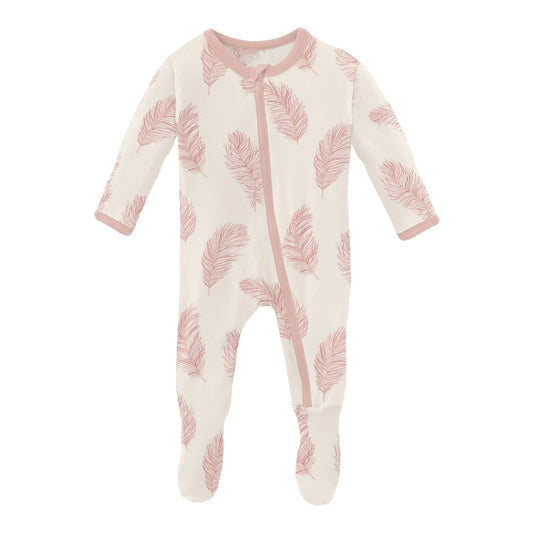 Print Muffin Ruffle Footie with Zipper | Natural Feathers