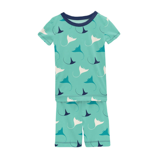 Print Short Sleeve Pajama Set with Shorts Glass Manta Ray