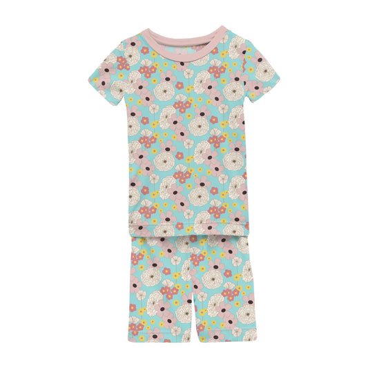 Print Short Sleeve Pajama with Shorts | Summer Sky Flower Power