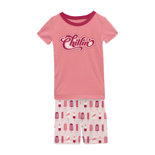 Short Sleeve Graphic Tee Pajama Set with Macaroon Popsicles