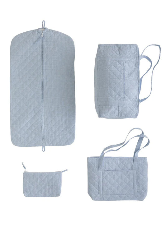 Quilted Luggage Set- Light Blue