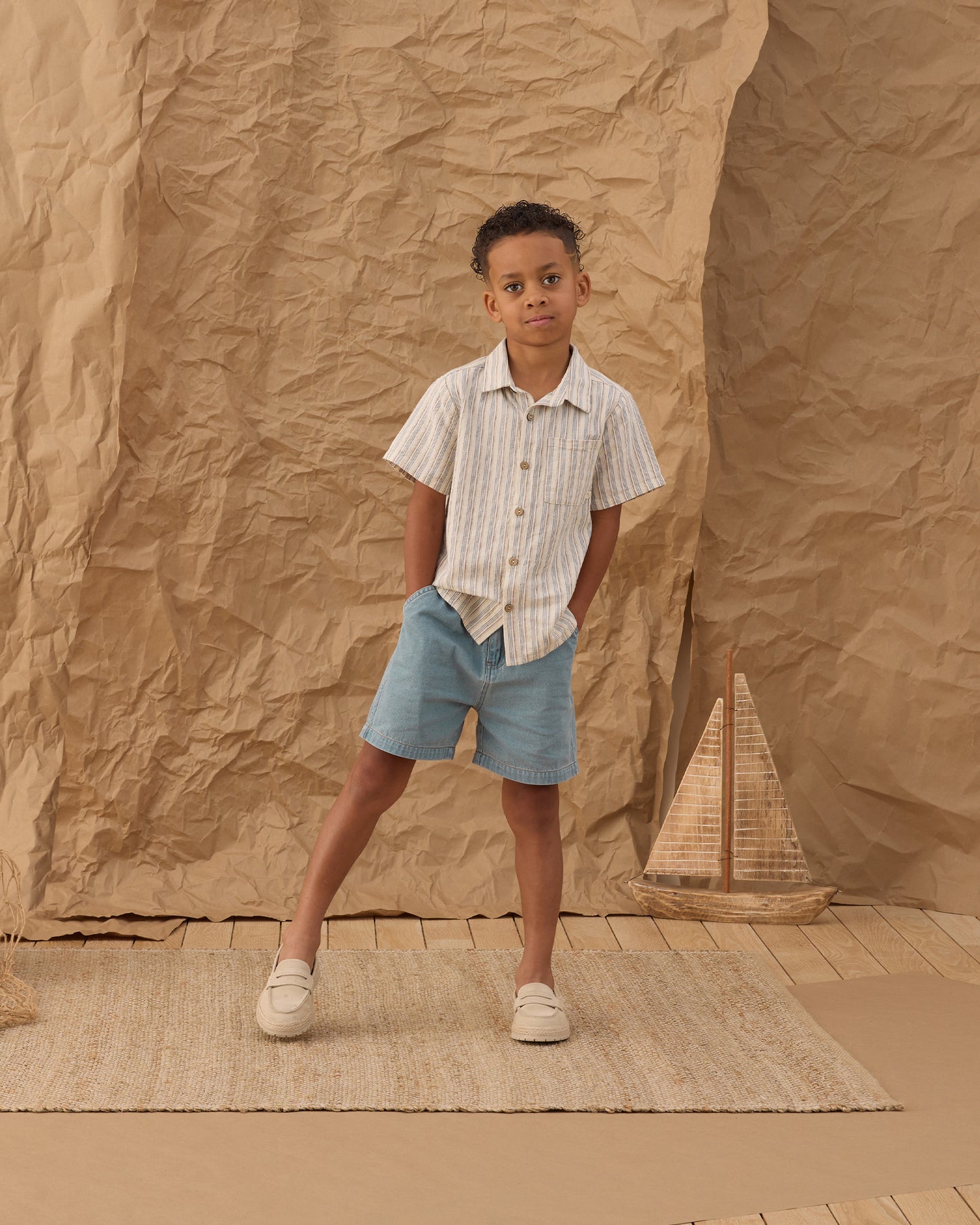 Collared Short Sleeve Shirt || Nautical Stripe