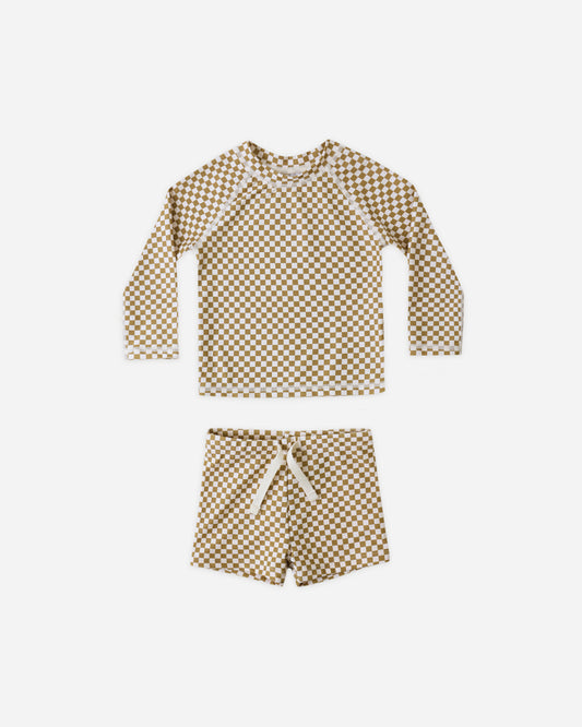 Boys Rashguard Set || Ocre Check