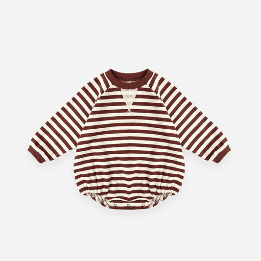 Crewneck Romper || Burgundy Stripe