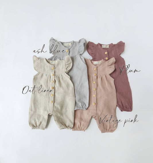 Linen Button Bubble Jumper | Jennifer Romper II: Oat linen