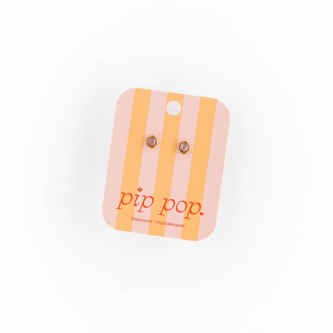 Rose Quartz Stud Earrings - Hypoallergenic, Flat Back