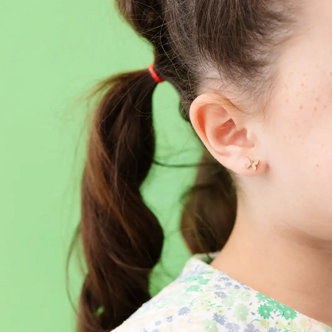 Enamel Butterfly Stud Earrings - Hypoallergenic, Flat Back: Blush