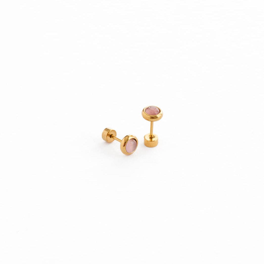 Rose Quartz Stud Earrings - Hypoallergenic, Flat Back