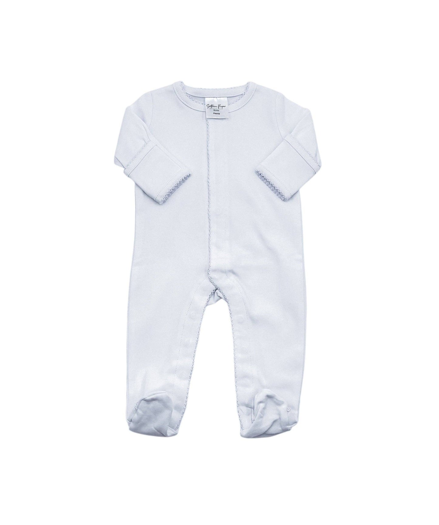 White Footie with White Picot Trim