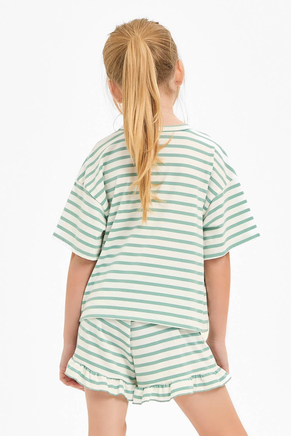 Stripe Crop Top and Ruffle Shorts Set | Heather Grey