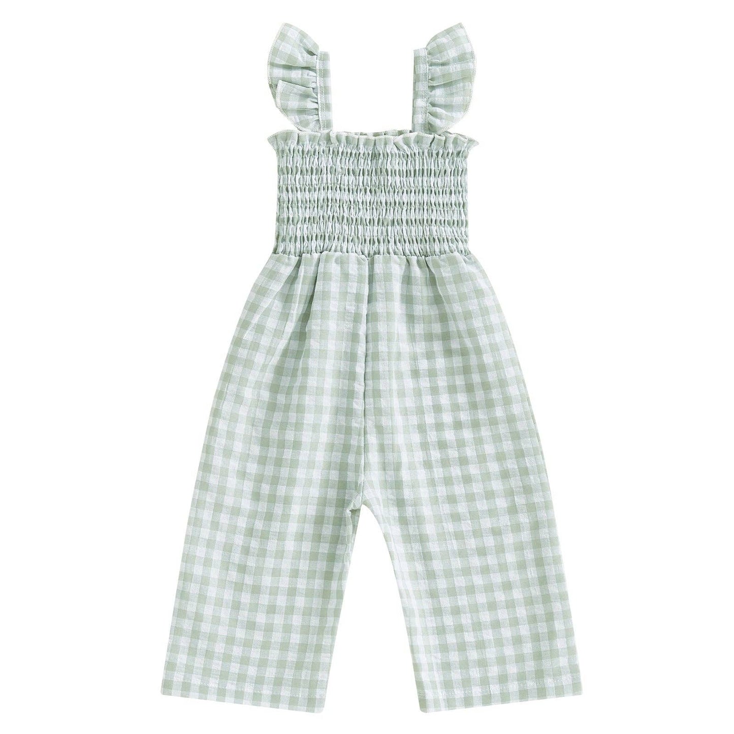 Baby Girls Flutter Sleeves Smocked Cotton Jumpsuit | Green