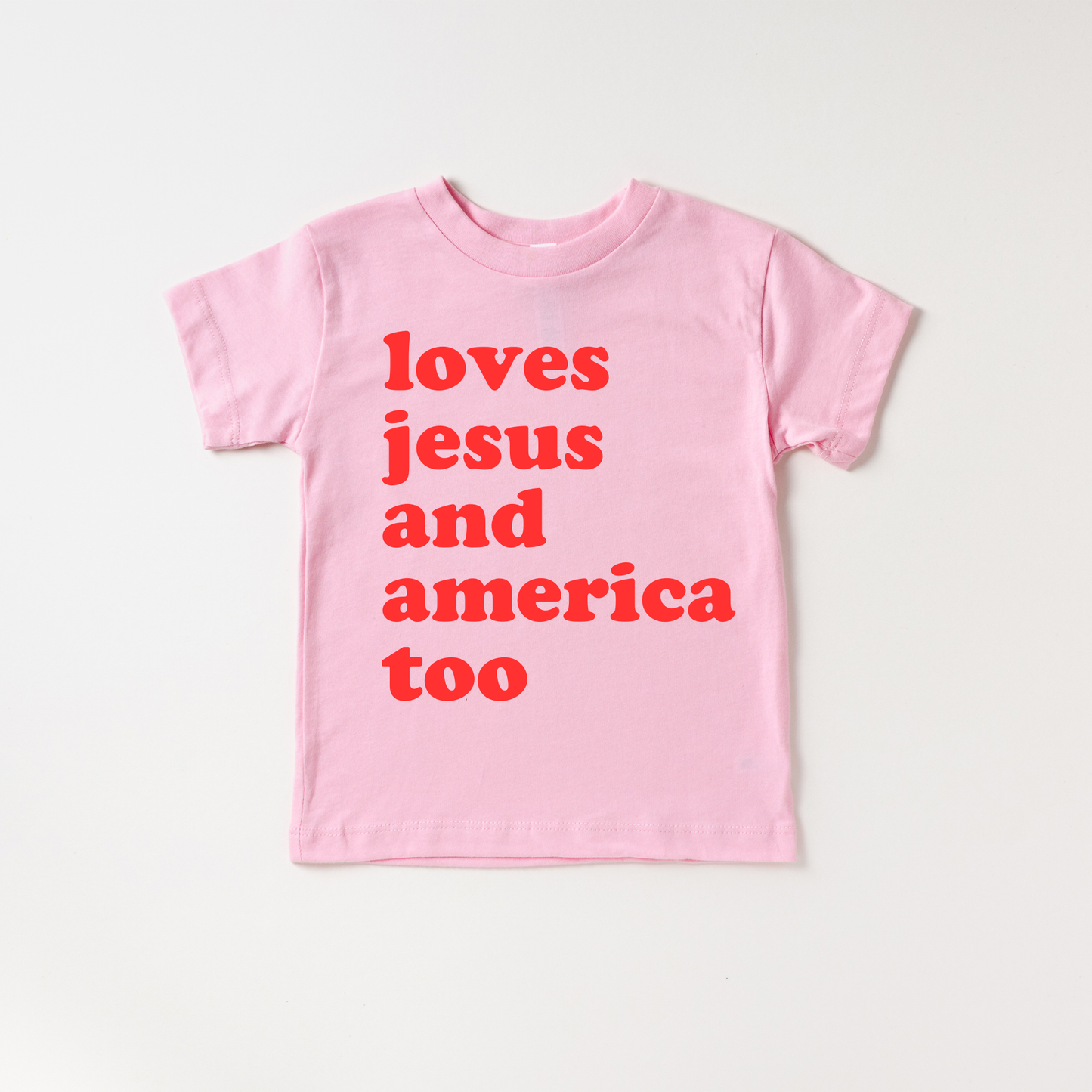 Loves Jesus and America Too 4th of July Shirt | White & Red