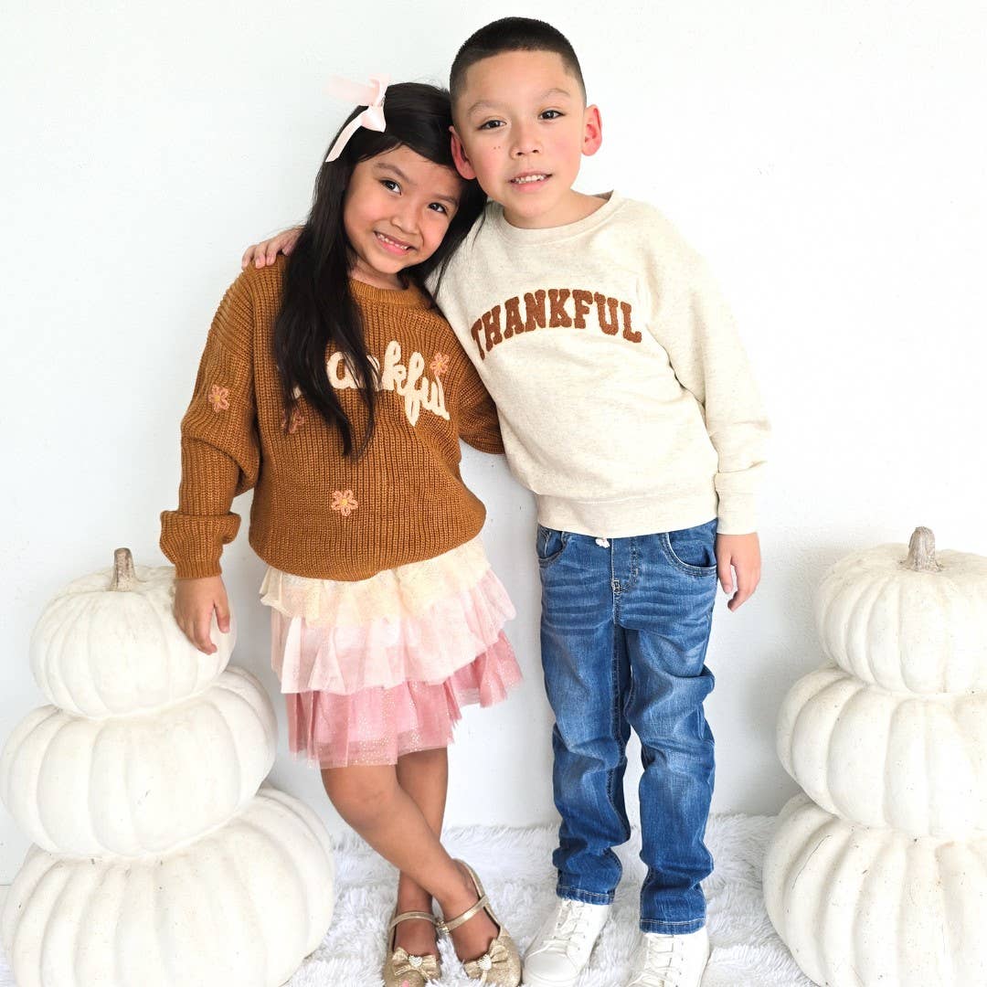 Thankful Patch Varsity Thanksgiving Sweatshirt