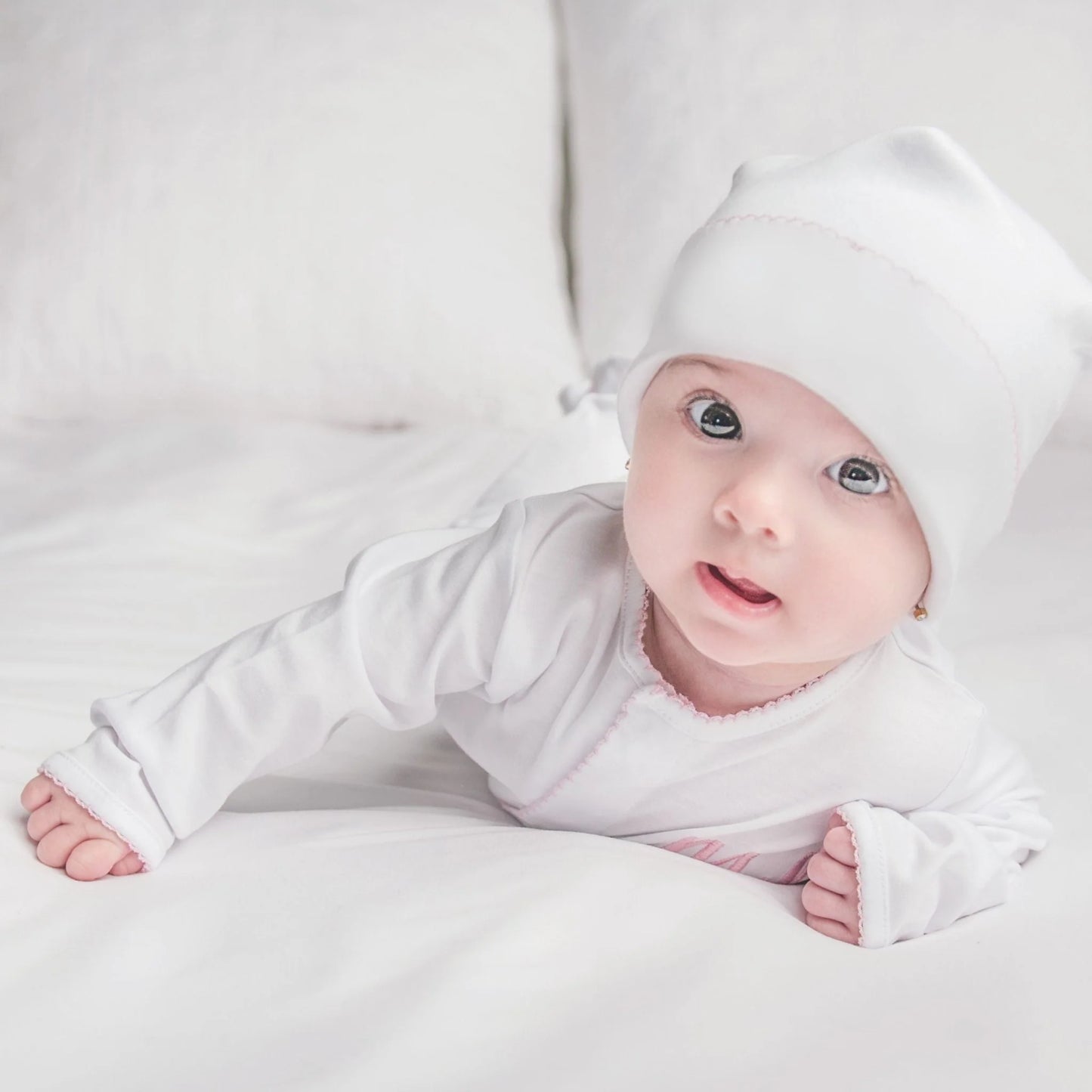 Magnolia Baby Essentials Footie White with Pink Trim