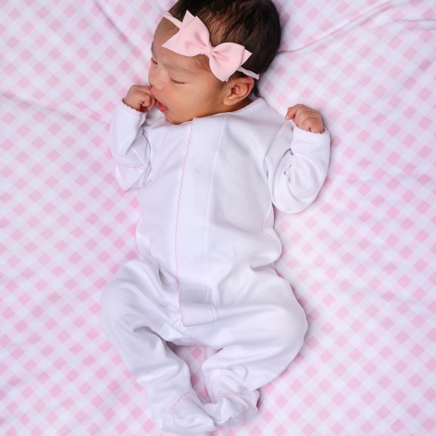 Magnolia Baby Essentials Footie White with Pink Trim