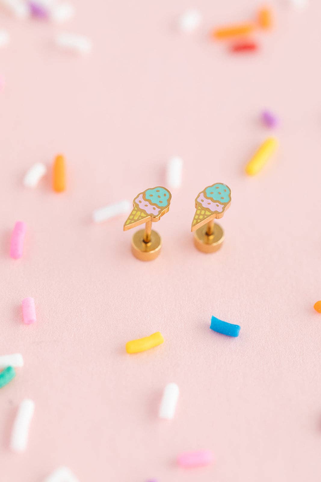 Ice Cream Stud Earrings - Hypoallergenic, Flat Back