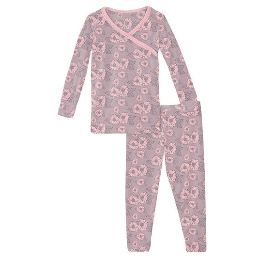 Print Long Sleeve Scallop Kimono Pajama Set | Sweet Pea Poppies