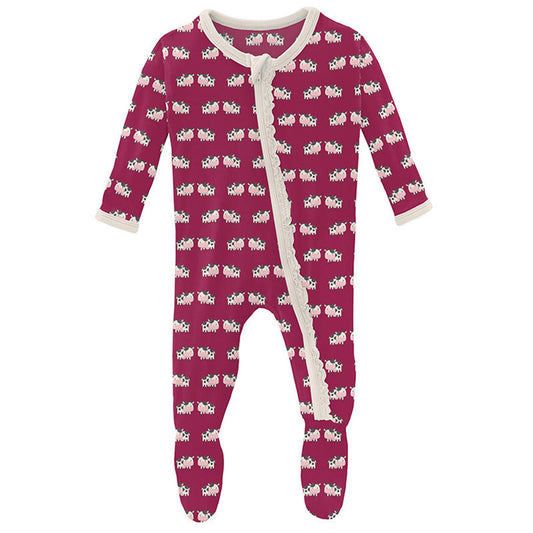 Print Muffin Ruffle Footie with Zipper | Berry Cow