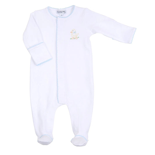 Little Quacker Blue Embroidered Footie