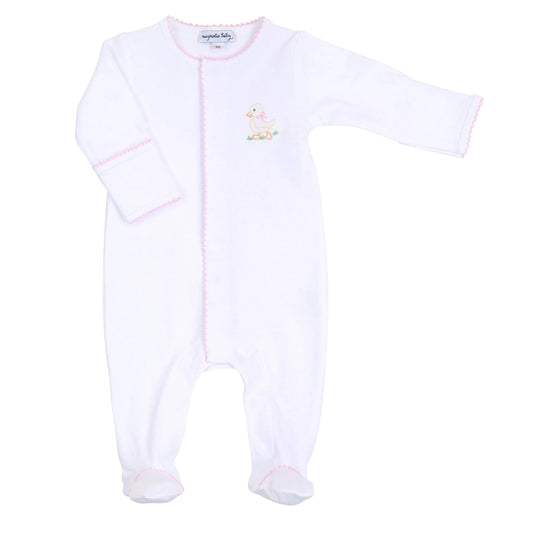 Little Quacker Pink Embroidered Footie
