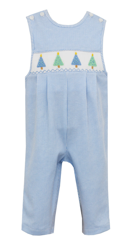 Blue Check Knit Longall | Smocked Christmas Trees