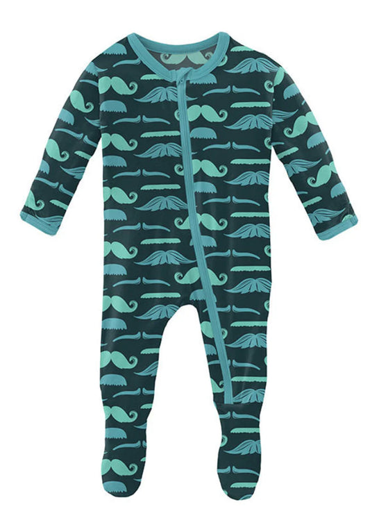 Print Footie with Zipper | Pine Moustaches