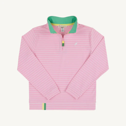 Prepletic™ Hayword Half-Zip | Pier Party Pink Stripe with Gibson Island Green