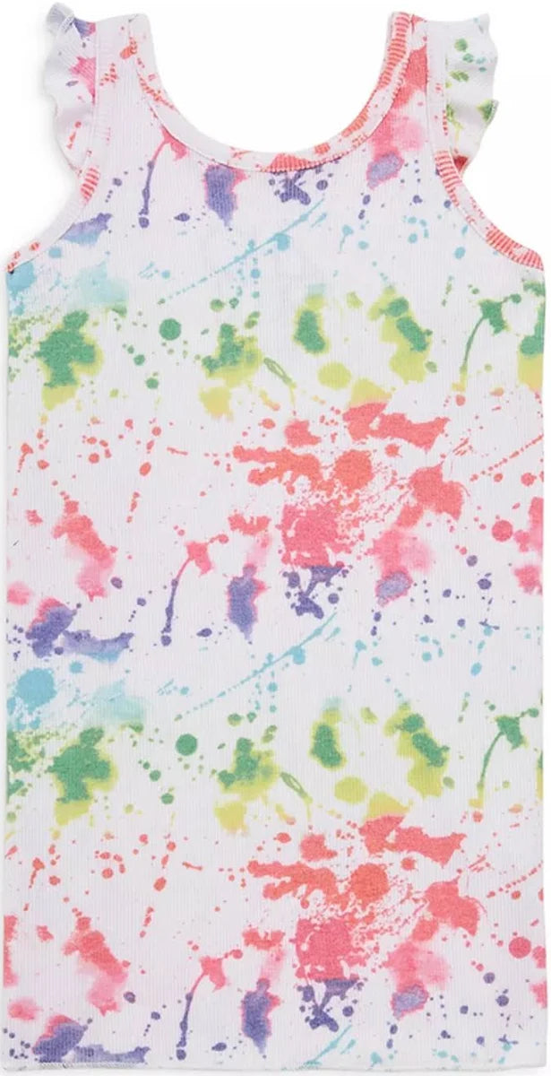 Girls Vintage Rib Ruffle Rainbow Splatter Paint