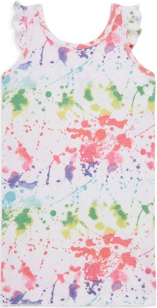 Girls Vintage Rib Ruffle Rainbow Splatter Paint