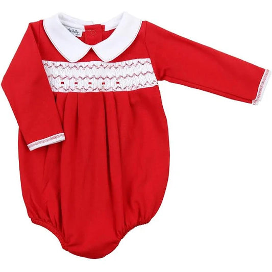 Clara and Colton Smocked Longsleeve Boy Collared Bubble