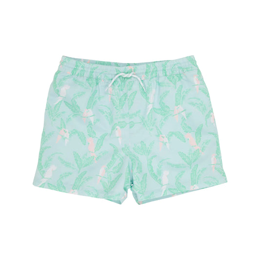 Tortola Swim Trunks | Parrot Island Palms/Worth Ave White