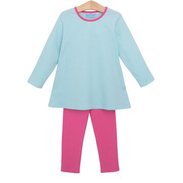 Hanna Long Sleeve Pants Set Aqua Stripe & Hot Pink