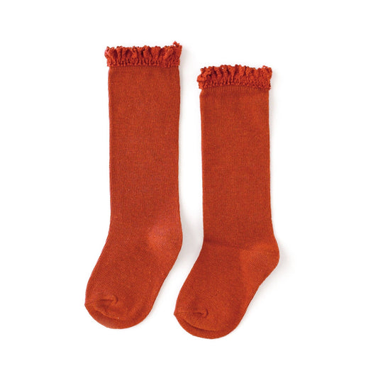 Little Stocking Co. - Persimmon Lace Top Knee High Socks