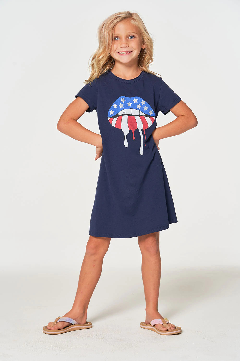Girls Cotton Jersey Short Sleeve Shirt Dress Patriot Lip